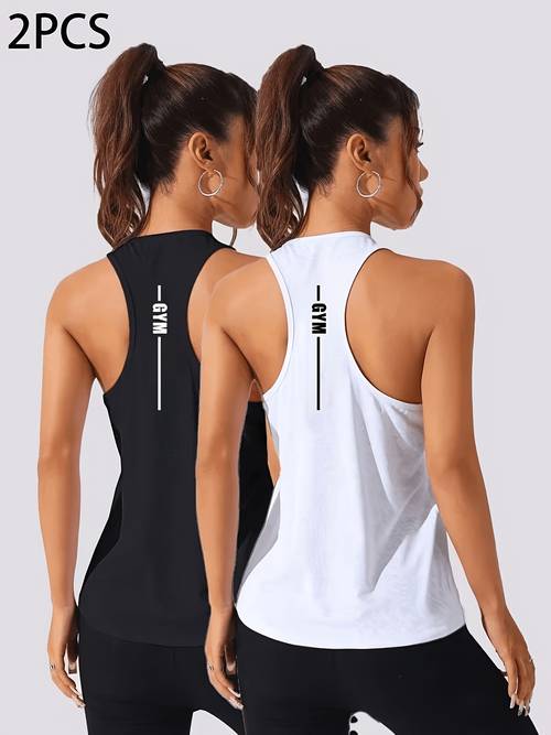 conjunto de 2 camisetas de tirantes sin para mujer con de gym, de moda, deportivas, casuales, transpirables y de cuello