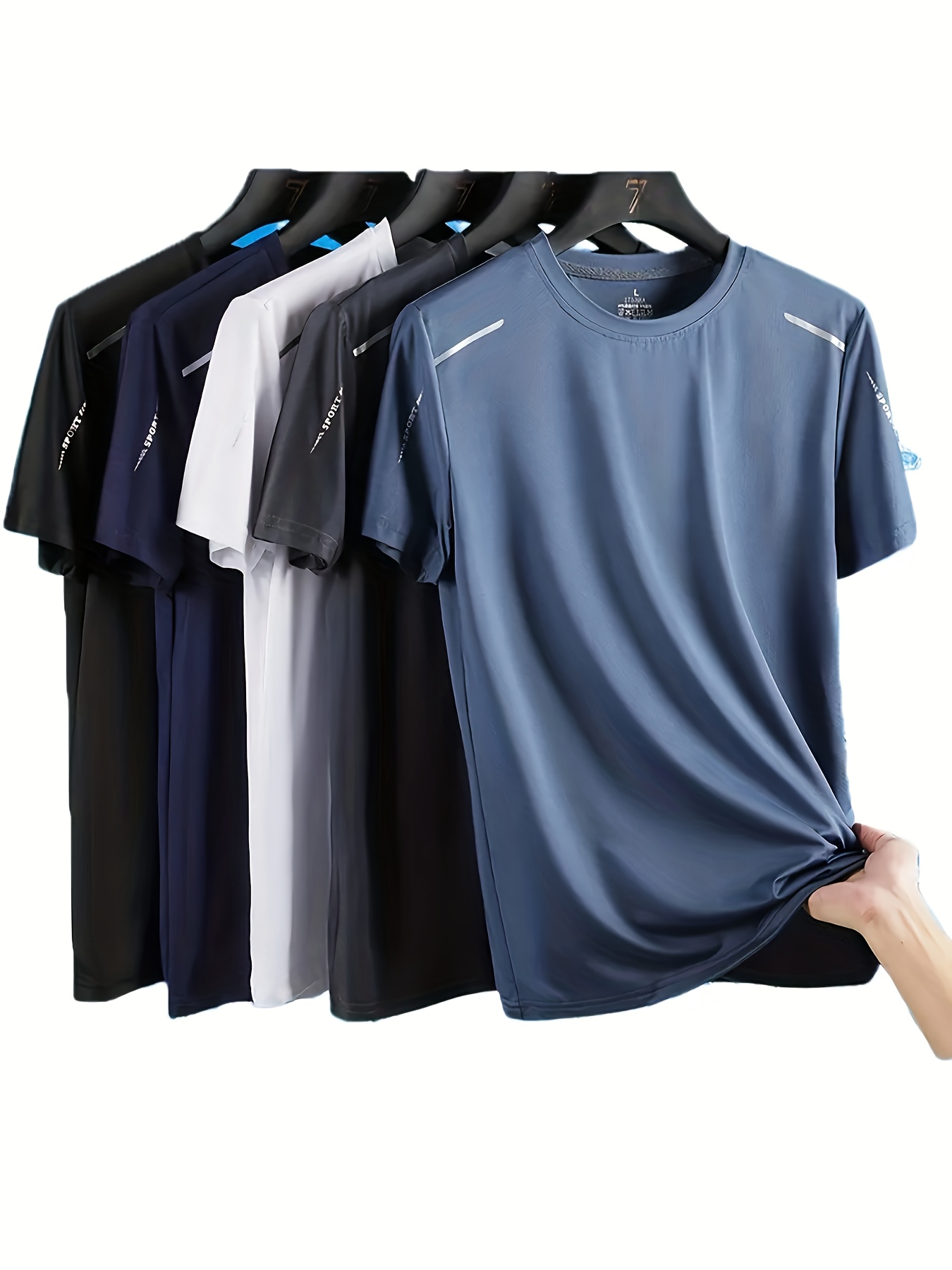 5pcs mens quick dry athletic t shirts breathable moisture wicking crew neck short sleeves in assorted colors for gym summer activities gym clothes