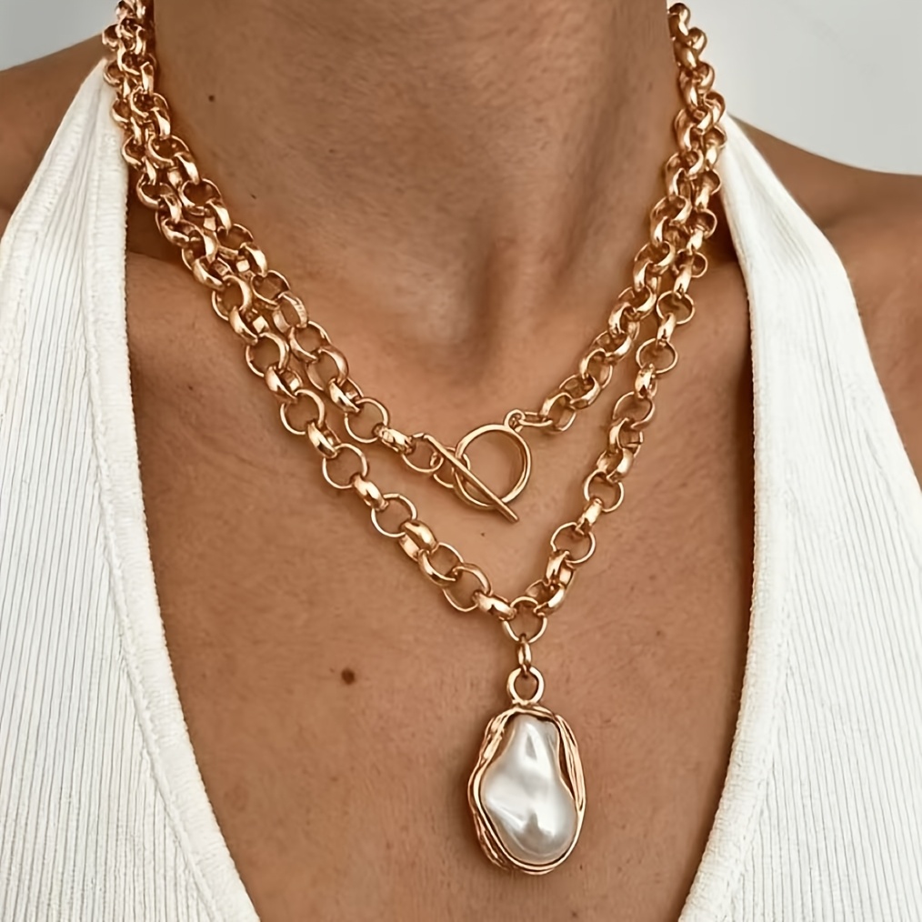 TEMU European And American Cross-border Fashion Temperament Light Luxury Vintage Necklace And Baroque Golden Stud Earrings For Women
