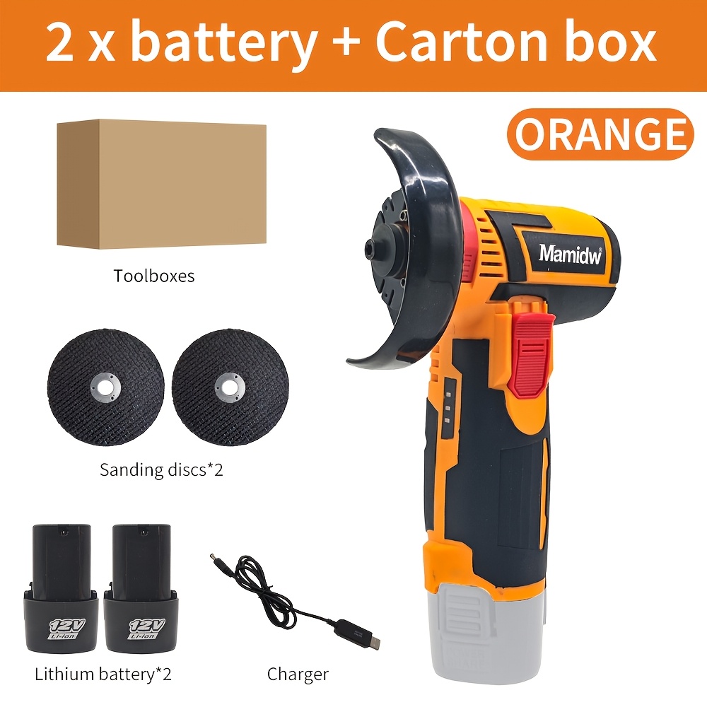 Mamidw 12v Mini Cordless Electric Angle Grinder With 2pcs Batteries And Discs, Rechargeable Grinding Machine Multifunctional Lithium Battery Polishing Machine, Motor