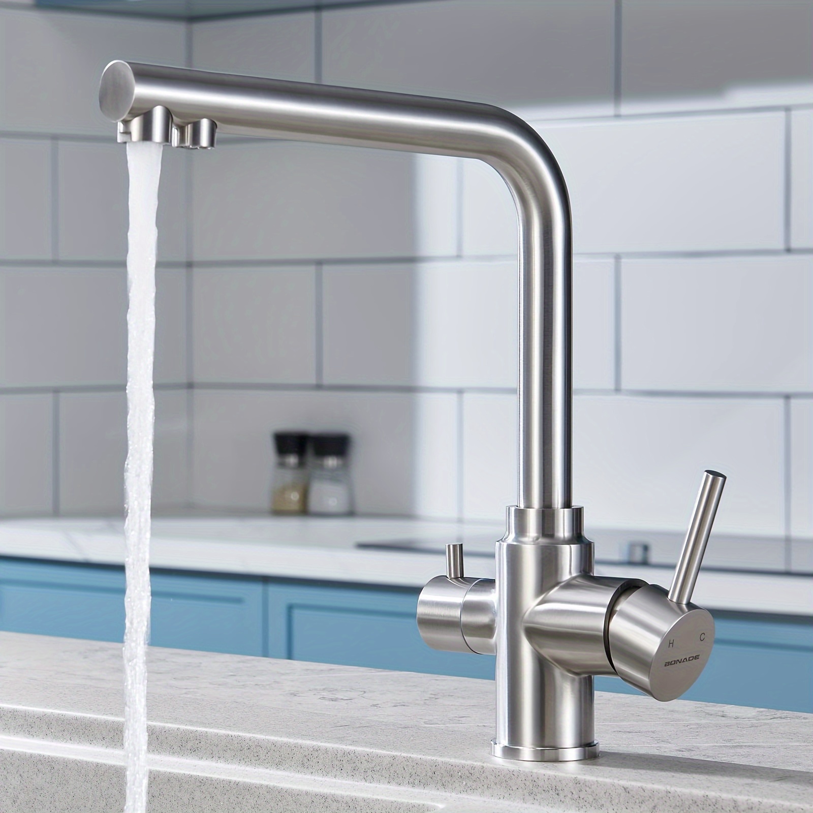 

3-way Faucet, 360° Rotatable Drinking Tap 2 Levers, Tap For Filter, Faucet For Filter, Faucet Of Brushed Stainless Steel