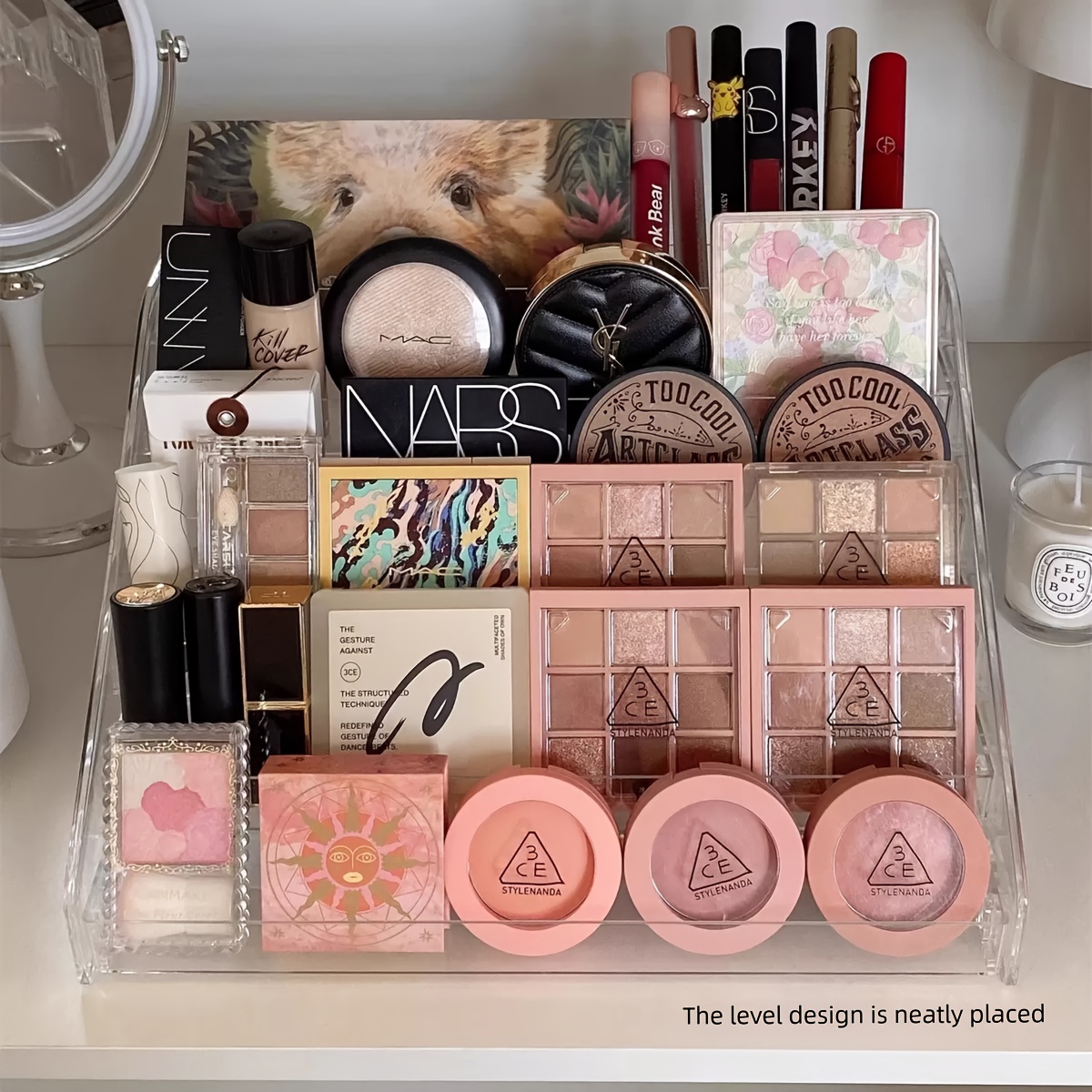 clear acrylic makeup organizer for desk lightweight polished   multi compartment storage for cosmetics lipsticks eyeshadows brushes   for easy visibility makeup vanity desk   durable construction Product details 4