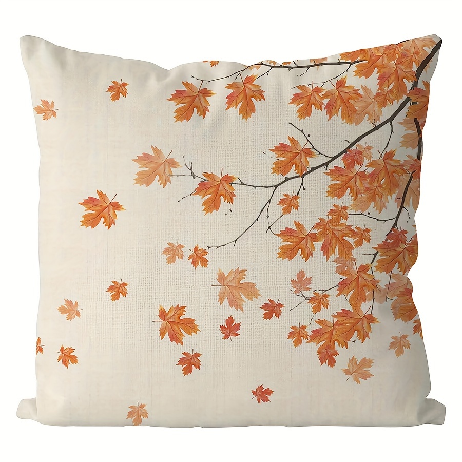 

1pc Vintage Maple Leaf Design Linen Pillow Cover, Decorative Throw Pillowcase, Machine Washable, Zipper Closure, Woven Farmhouse Home Decor For Room Types, 16x16/18x18/20x20 Inches