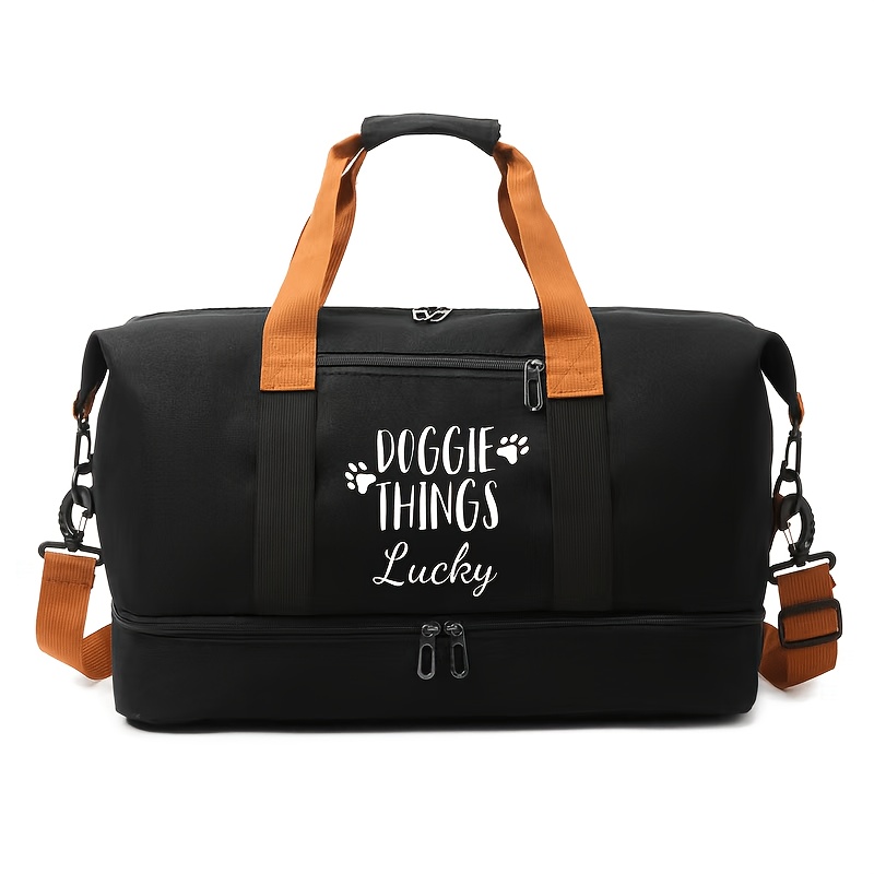 TEMU Large Capacity Travel Bag With Dog Patterns & Separate Shoe Compartment - Adjustable Handbag & Luggage Suitable For , Secure Zipper Closure,