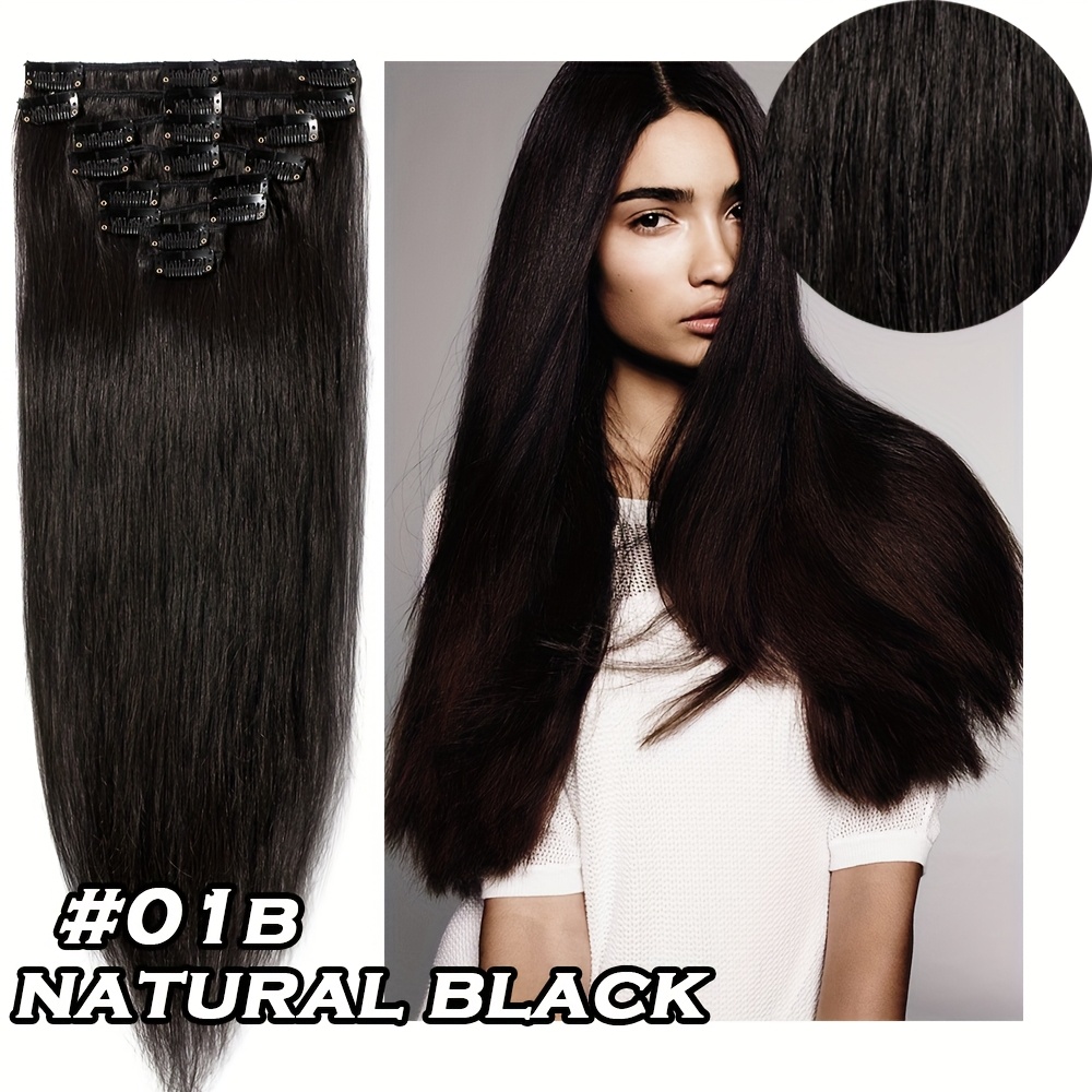 clip in hair extensions real human     human hair extensions for women 1  black and   8pcs 18clips per set 16 24 inch straight soft silky hair extensiom use for daily life   party birthday to add volumn details 0