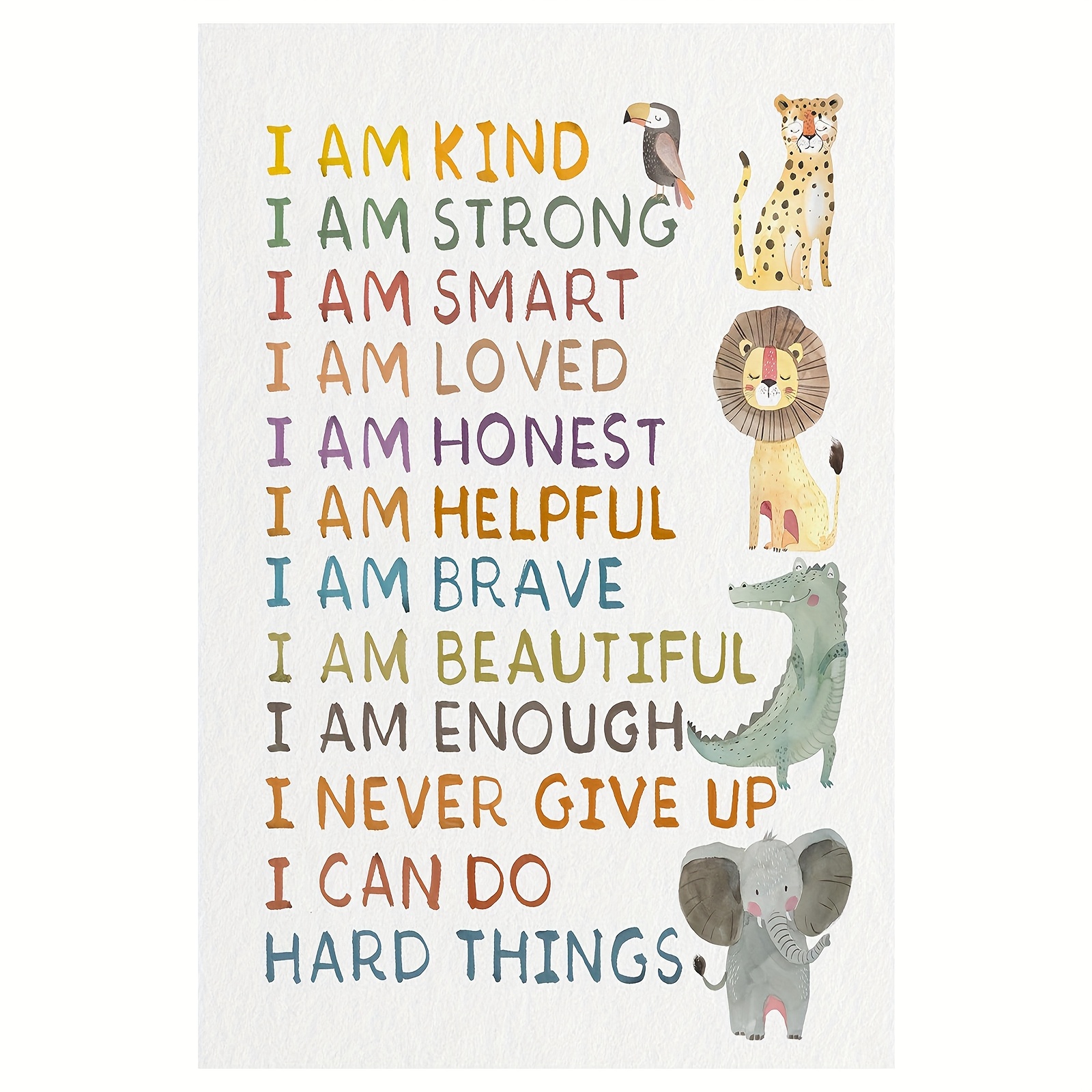 TEMU 2d Flat, 1pc Frameless Kids Positive Affirmations Wall Art Poster - 12x18 Inch Colorful Animal Illustrations With Uplifting Messages, Nursery &