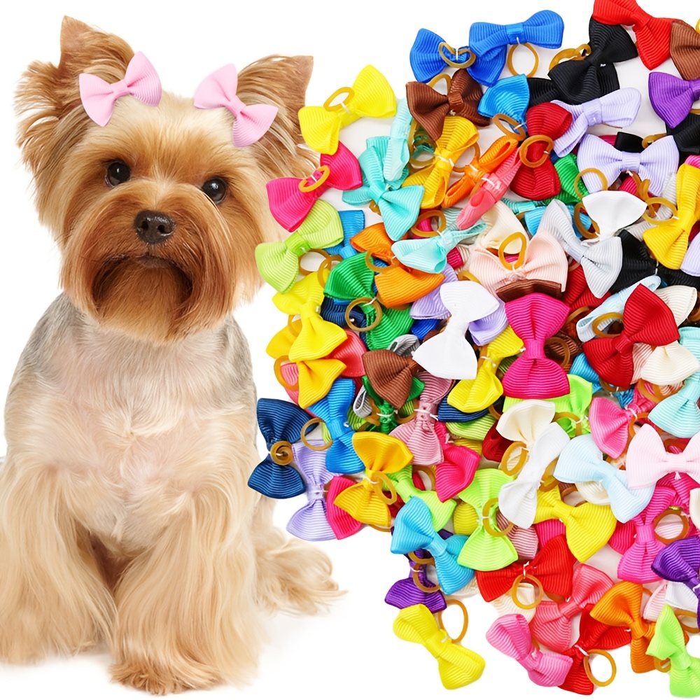 TEMU Random 20pcs Puppy Bows Handmade Solid Color Pet Dog Bows Hair Additions For Dogs Cute Cat Bowknots Pet Supplies