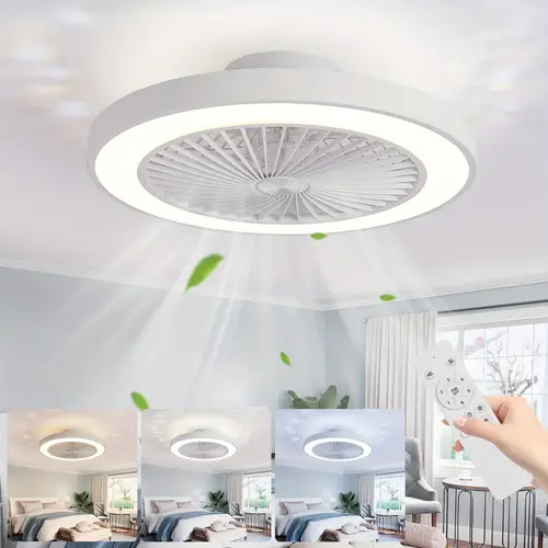 modern 20 flush mount ceiling fan with led light remote control 6 4000lm 48w dimmable 3000 6500k reversible airflow polished indoor use for living room bedroom office kitchen no battery required