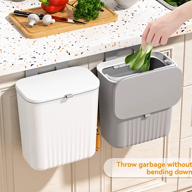 

1pc Large Wall-mounted Kitchen Trash Can With Lid - Flip Cover, Cabinet Door Hanging Waste Bin For