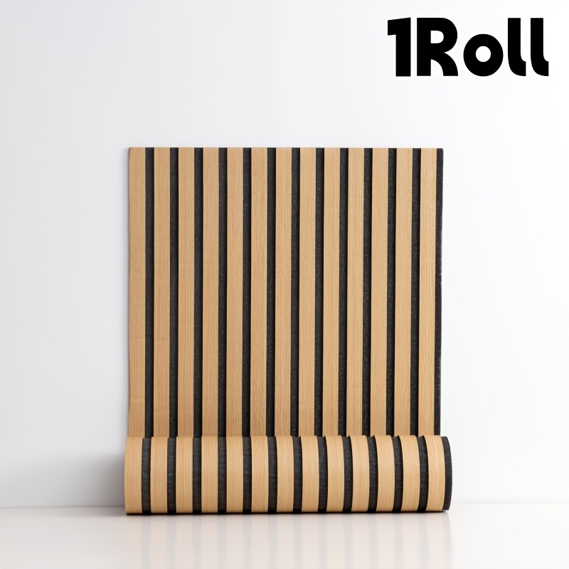 Image of 1roll Retro Wood Stripe Peel-and-stick Wallpaper, Thickened Grid Design, 3d Textured Wood Grain, For Office, Hallway, Kitchen Renovation, Vinyl Waterproof, Scratch-resistant, Soundproof, Easy Removal