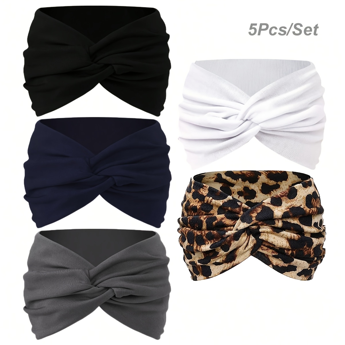 5pcs Women's Extra-Wide Crisscross Headbands, Solid Color Set
