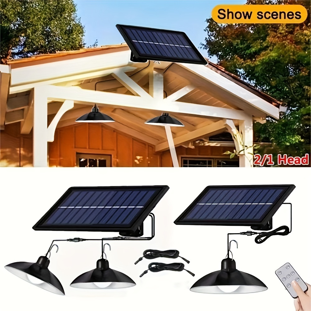 

Solar Pendant Light,, Indoor Outdoor Rechargeable 2 Solar Powered Led Bulbs Barn Lights With Remote Control Outdoor Solar Powered Security Flood Light For Wall Porch Shed Barn Garage Garden Patio