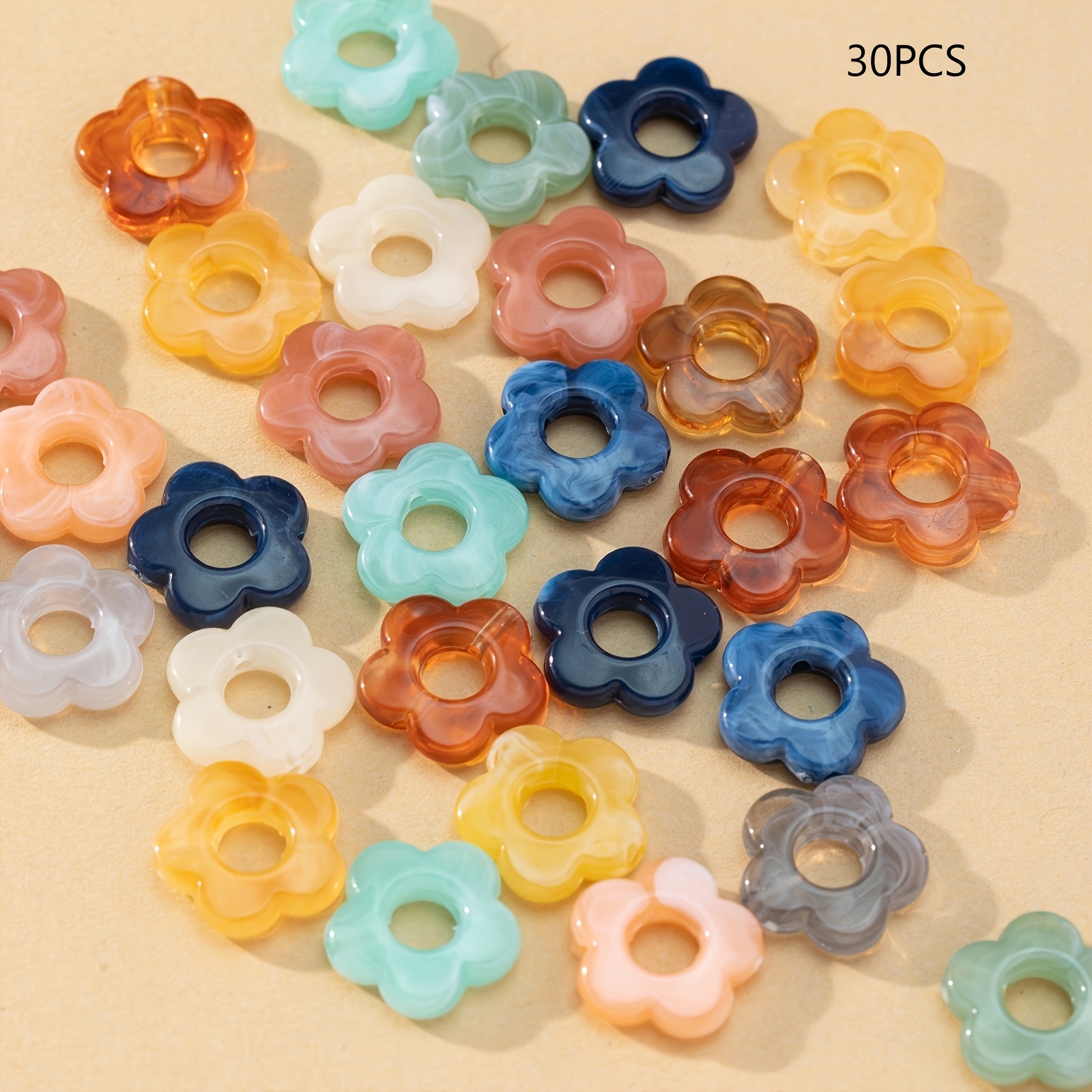 TEMU 30pcs Acrylic Multicolor Creative Five-petal Flower Bead Additions Necklace Bracelet Jewelry Material Beads