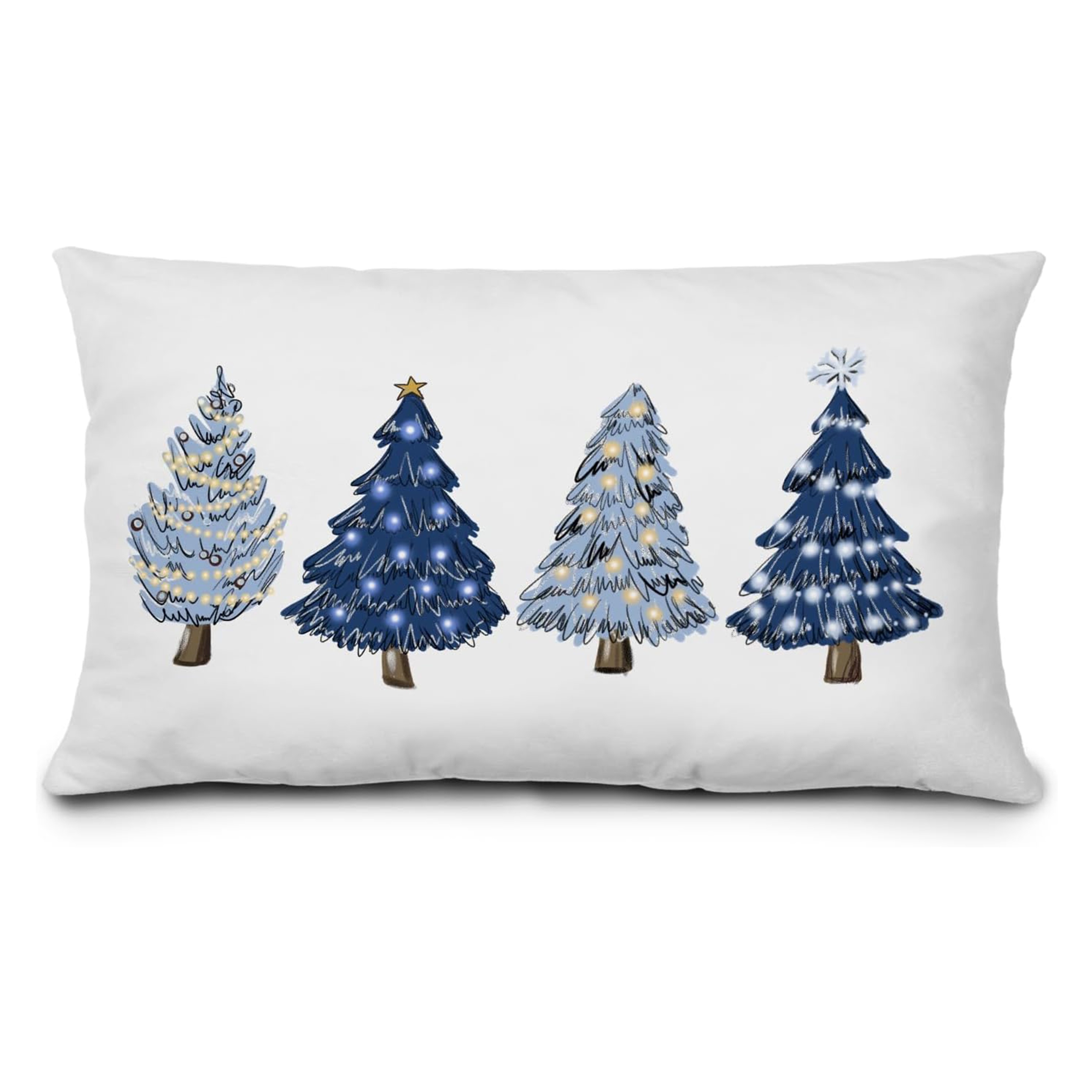 

Chic Blue Christmas Tree Pillow Cover 12x20 - Contemporary Decor, Zippered Polyester Cushion Case For Room (pillow Not Included), Christmas Decor