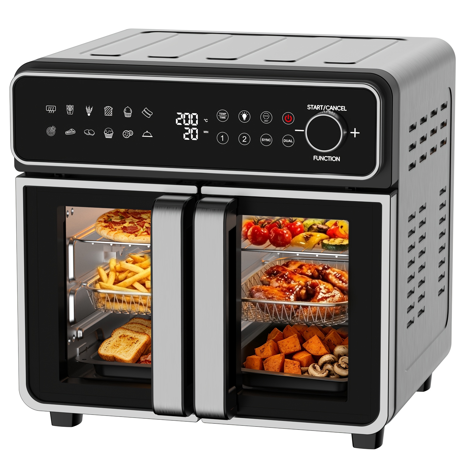 Air Fryer 23l Xxl Flexible Zone, With 12 Programs, Independently Controlled Dual Heating Elements, Independent Temperature Control, Interior Light, Recipes & 13 Additions Included