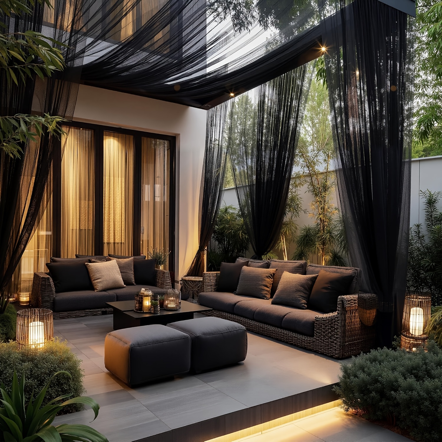 Single-piece Outdoor Transparent Knitted Polyester Mosquito Net with Rod Pocket — Breathable Anti-mosquito Mesh, Suitable for Gazebos, Terraces, Gardens, and Pavilions — Design and Installation