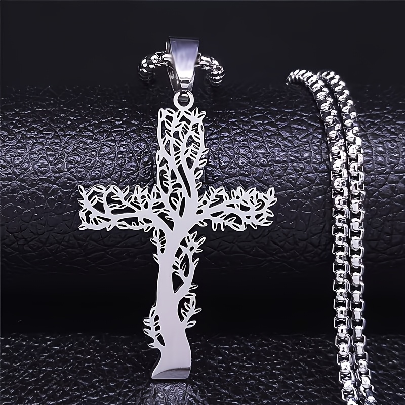 Image of A Stainless Steel Polished Of Life Pendant Necklace For Women, Hollow Cross , Amulet Jewelry For Men And Women