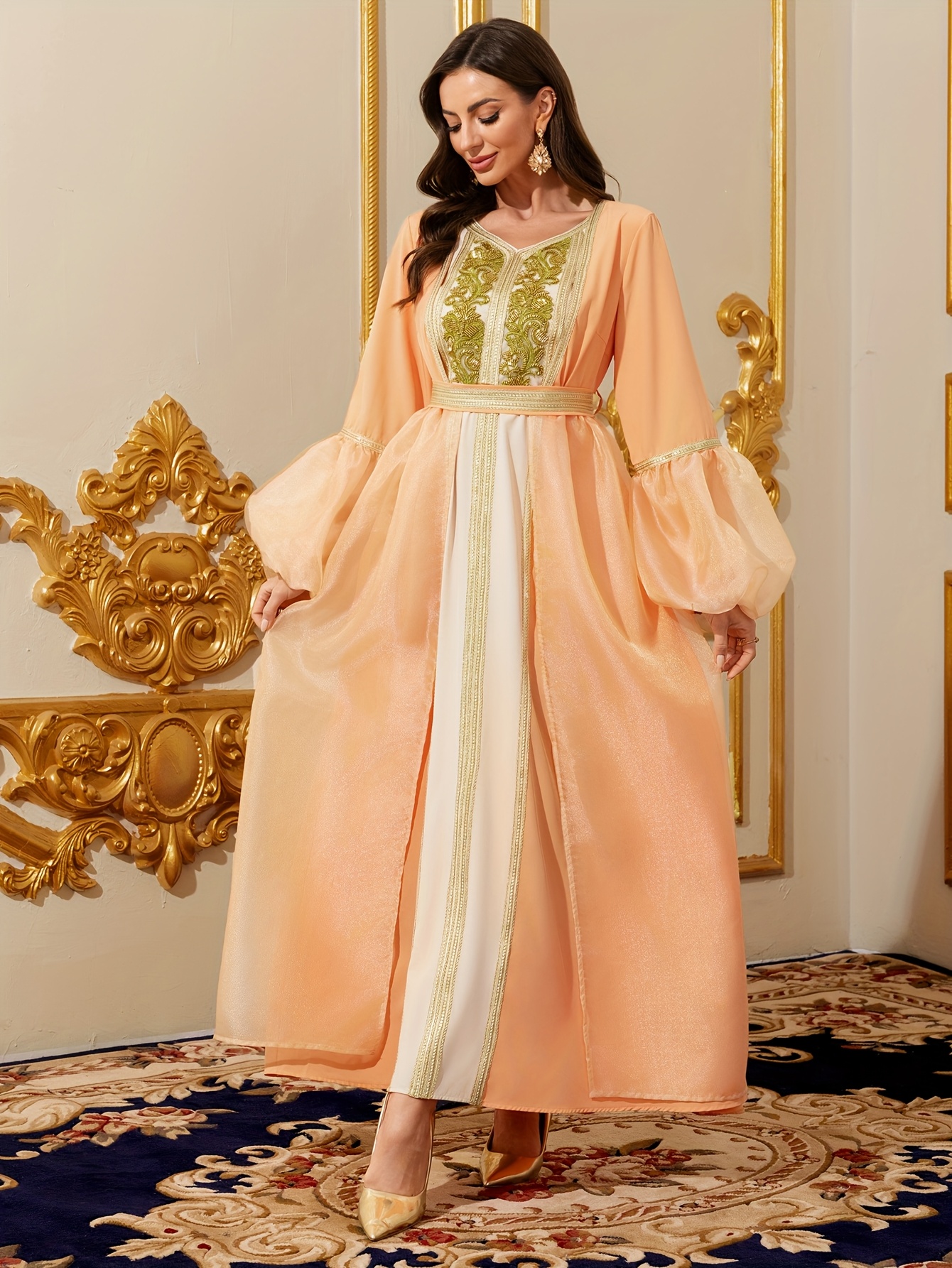 green emerald velvet dress Lantern Sleeve V-Neck Ruffles Chiffon Embroidery Loose Boho Mini Dress S