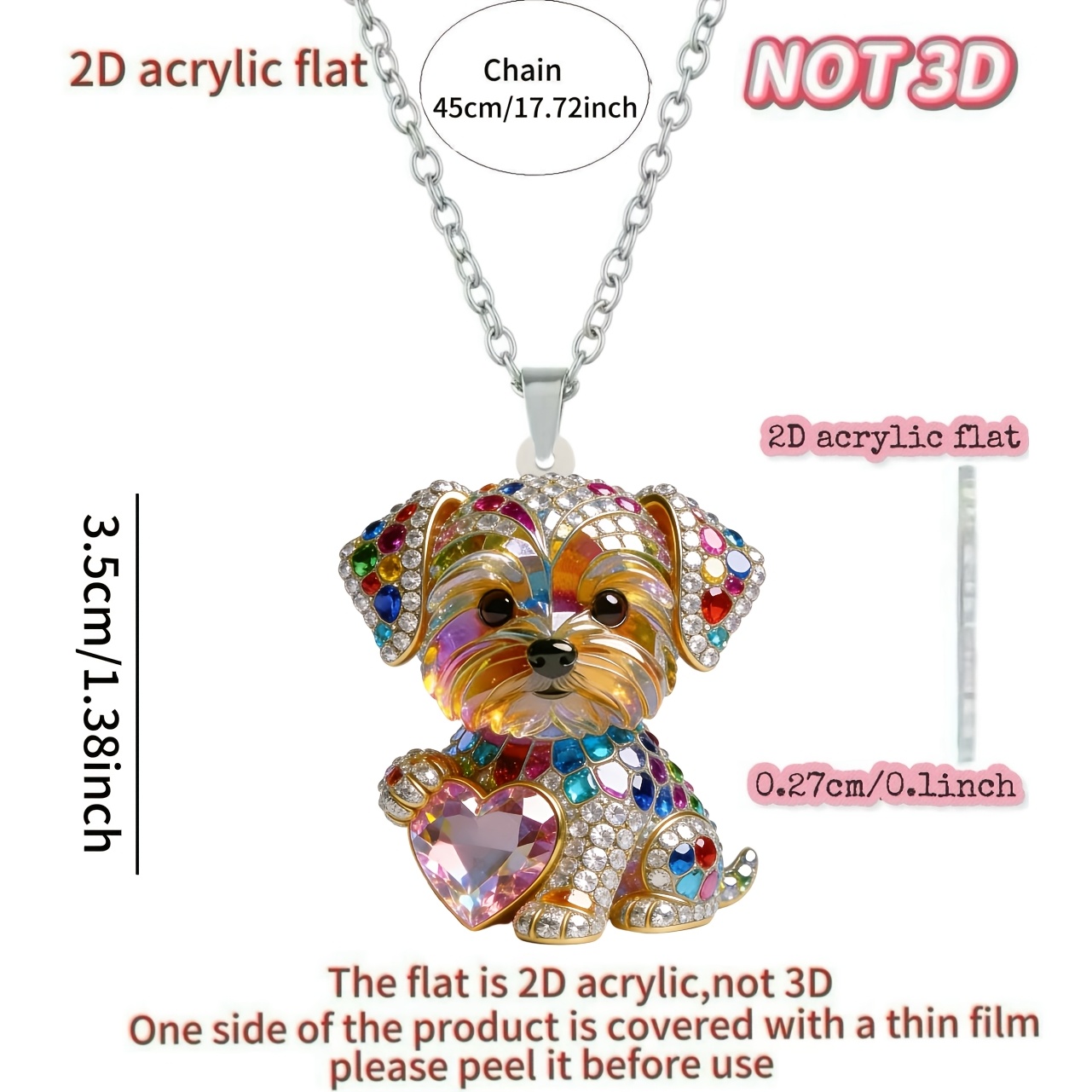 TEMU 2d Flat - [2d Flat] 1pc, New Women's Necklace With A Loving Little Dog, Acrylic Printed Pattern, Women's Necklace, Fashionable Sweater Chain
