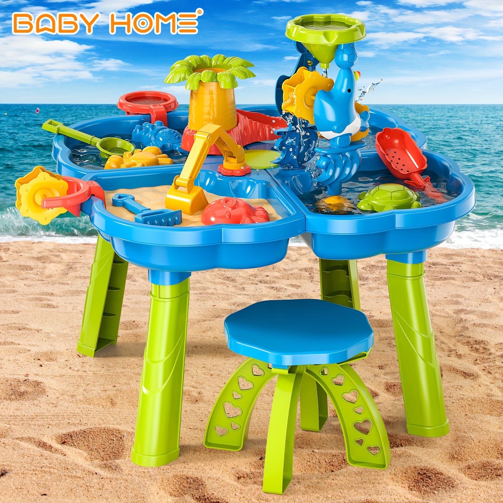 

Babyhome 4-in-1 Sand Water Table, Sandbox Table With Beach Sand Water Toy, Kids Activity Sensory Play Table Summer Outdoor Toys Color Random