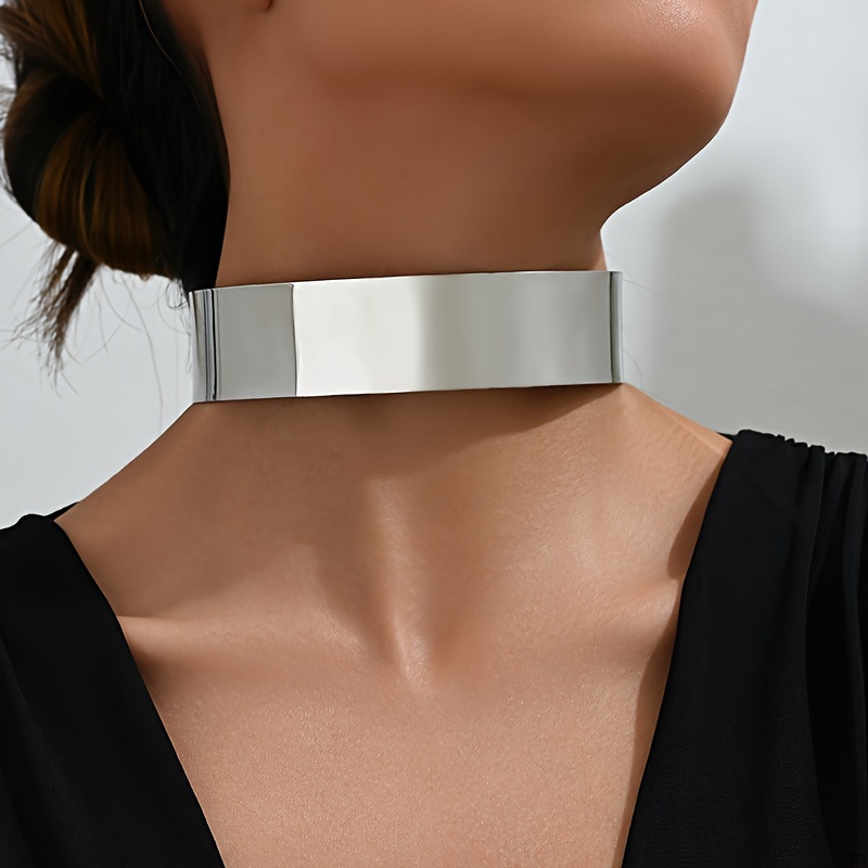 TEMU Elegant Minimalist Smooth Geometric Choker Necklace For Women, Chic Simple Style, Adjustable Chain, Silvery Finish