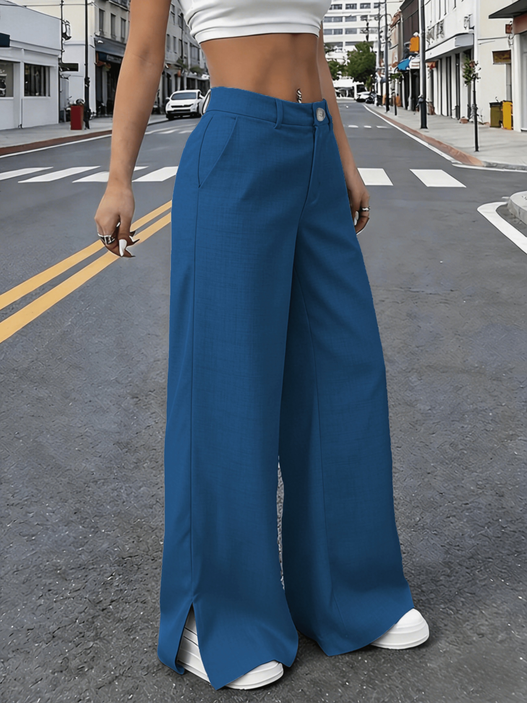 womens wide slit trousers with split hem elegant flowy wide pants suitable for parties festivals weddings machine washable zipper trousers spring summer fall outfits no   solid color