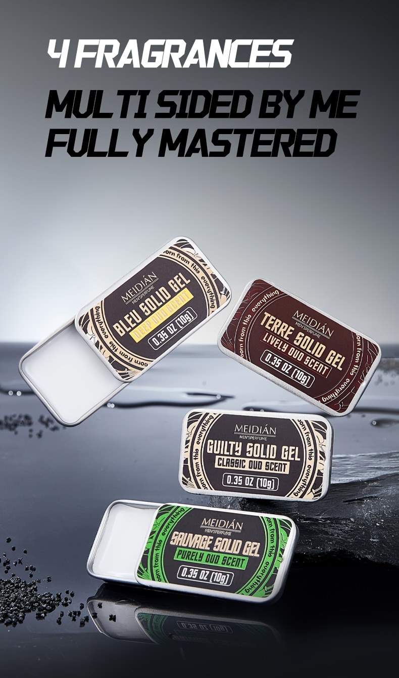 Men's Portable Solid Perfume Case, Refreshing and Long-lasting Solid Balm, 4 Fragrance Types, Suitable for Dating and Daily Use, Ideal Gift 10g*4