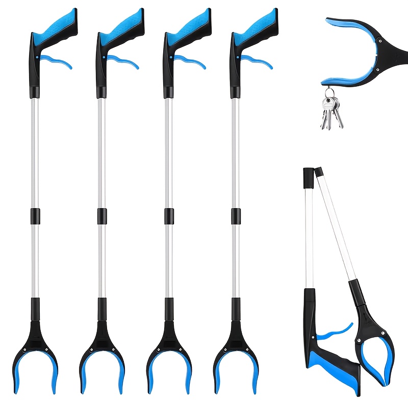 TEMU 4pcs Foldable Extra-long Grabbing Tool, Equipped With Rotating Jaws And A Strong Magnet, Ideal For Seniors And With Mobility. This