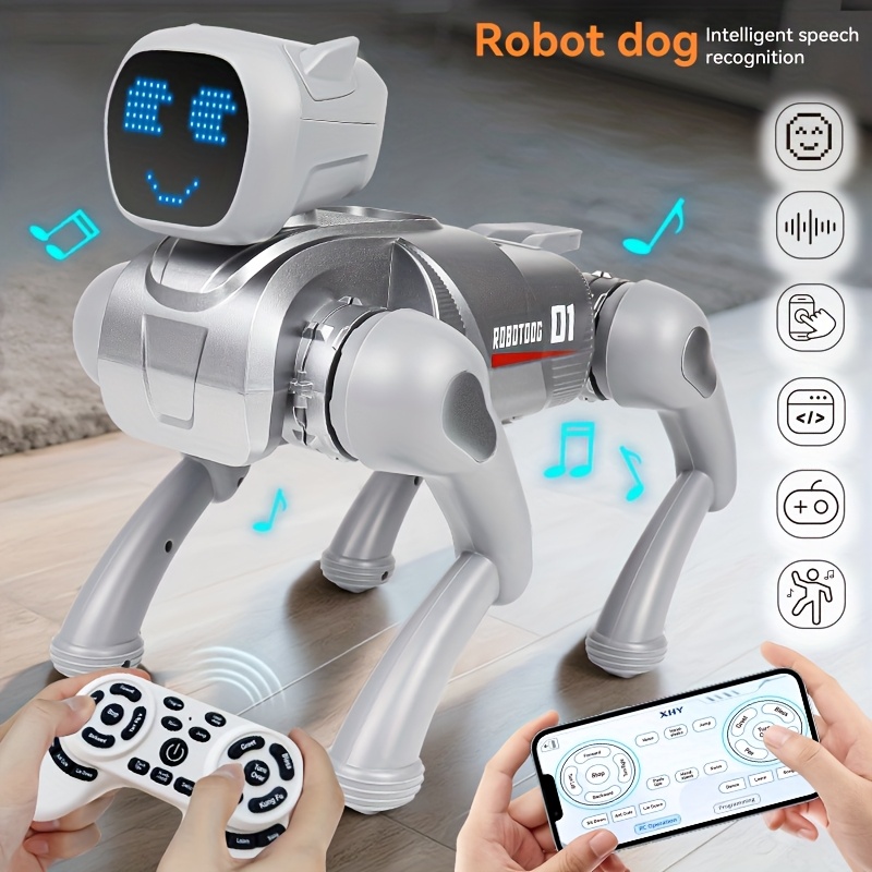 Išmanusis robotas šuo žaislas su programėle ir nuotoliniu valdymu, belaidis/belaidis/5G ryšys, programuojamas su įrašymu, 12+ iš anksto įdiegti komandos, ekspresyvus veido atpažinimas, USB įkraunamas ličio baterija maitinamas robotas augintiniui berniukams ir mergaitėms - Ide