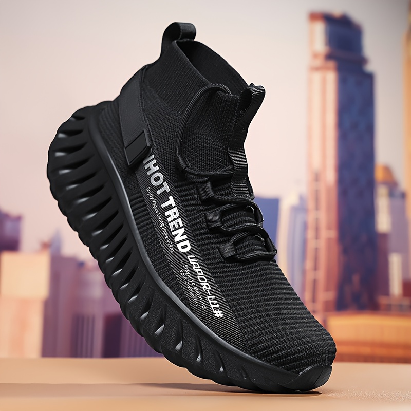 Men's Fashion Mid-Top Shoes, Men's Casual Sneakers, Breathable Mesh, Lightweight and Shock-Absorbing, Wide Elastic Band Design for a Snug Fit
