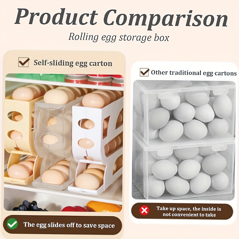 Space-Saving Automatic Egg Dispenser - Large Capacity, Transparent Rolling Egg Holder for Fridge & Kitchen Storage, Container Tray, Cabinet, On The Table