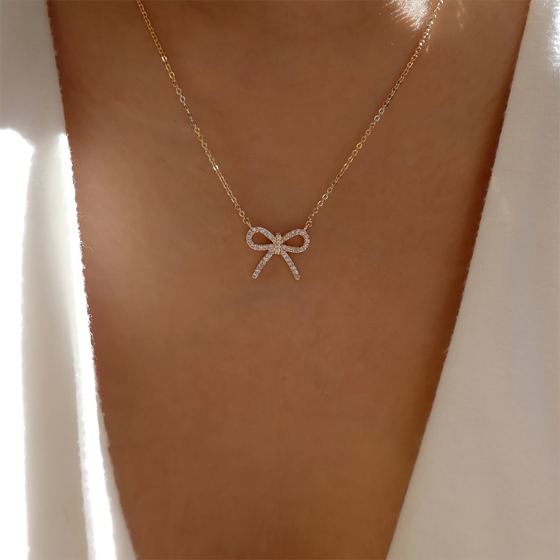 

1pc Elegant Style Bow Pendant Necklace, Jewelry For Women, Accessory