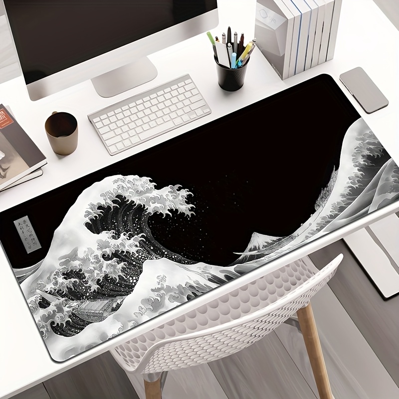 Black And , -e, Japanese Wave Painting Mouse Pad Large Size Anime White Large Size Xl Mouse Pad X 11.8 Inches, Suitable For Office Gaming