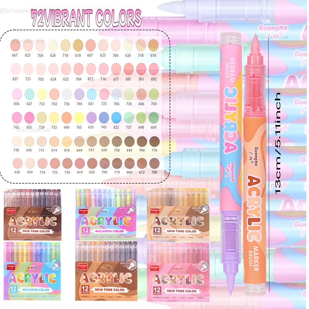 72-color Acrylic Marker Set, No Bleed, Suitable For Paper, Wood And Stone - Styles -painted Illustrations To Diy Crafts, Ideal For Professional Art Painting, Holiday Gifts