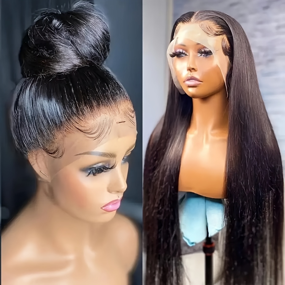TEMU 13x4 Lace Front Wig 250% Density Straight Synthetic Hair With Preplucked Knots - Heat Resistant For Women, Cosplay, Daily & Party Use (all ), Hair Wigs, Versatile Hairpiece, Sleek Ponytail Style