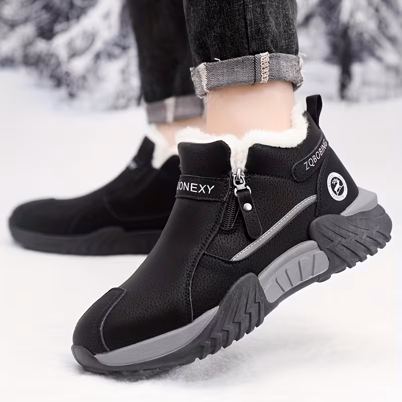 unisex winter snow boots simple and fashionable in solid colors of gray black khaki pu pull for thickened resistant pvc sole with lined for slip on lazy shoes suitable 8