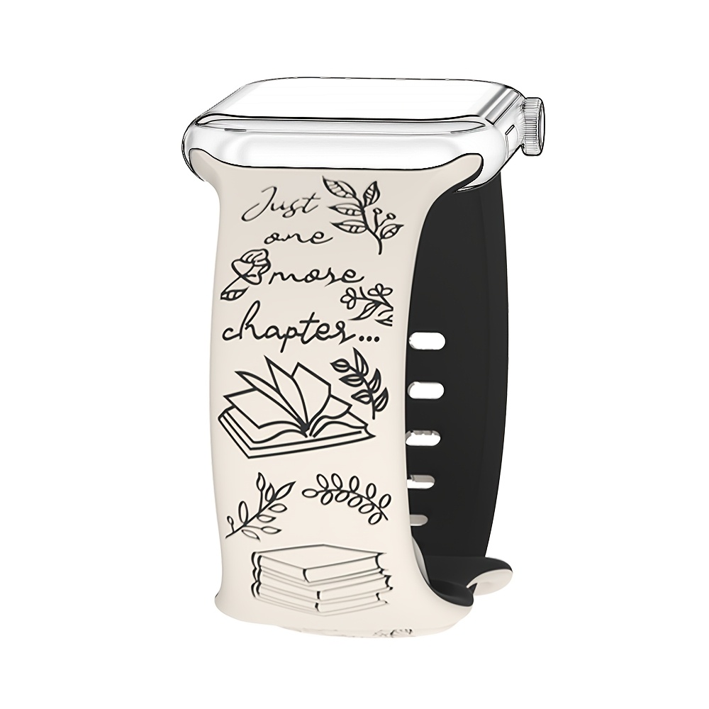 Book & Flower Engraved Strap For Watch 46mm 40mm 41mm 38mm 44mm 45mm 42mm 49mm Women's, Cute Silicone Sport Strap For Iwatch Series 11 10 6 5 4 3 2 1 Se Compatible Ultra 1/2