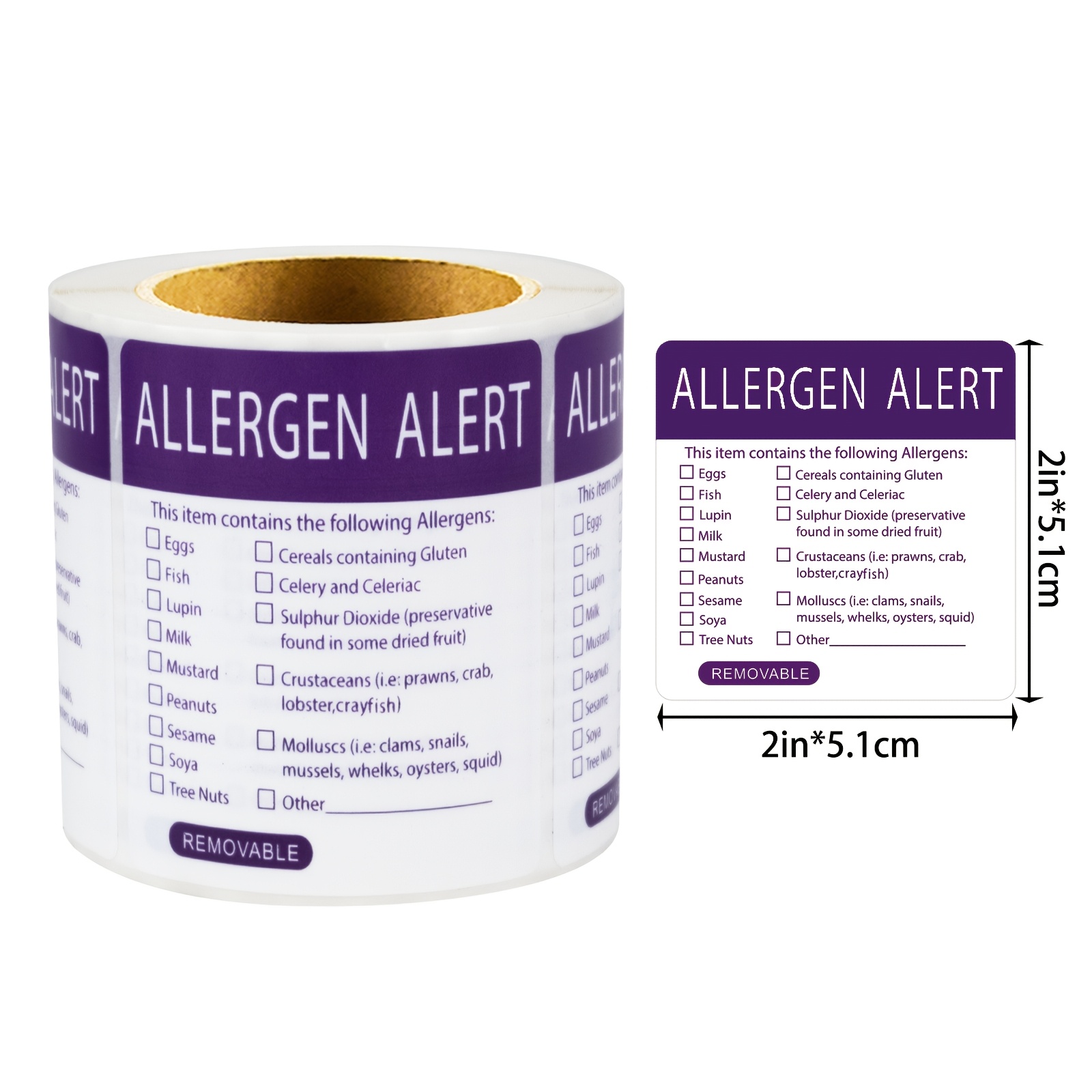 TEMU 300pcs Allergyalert Self-adhesive Warning Labels, 2x2 Inch Synthetic Paper Stickers For Food Packaging, Restaurant & Shop Use, Removable, Single