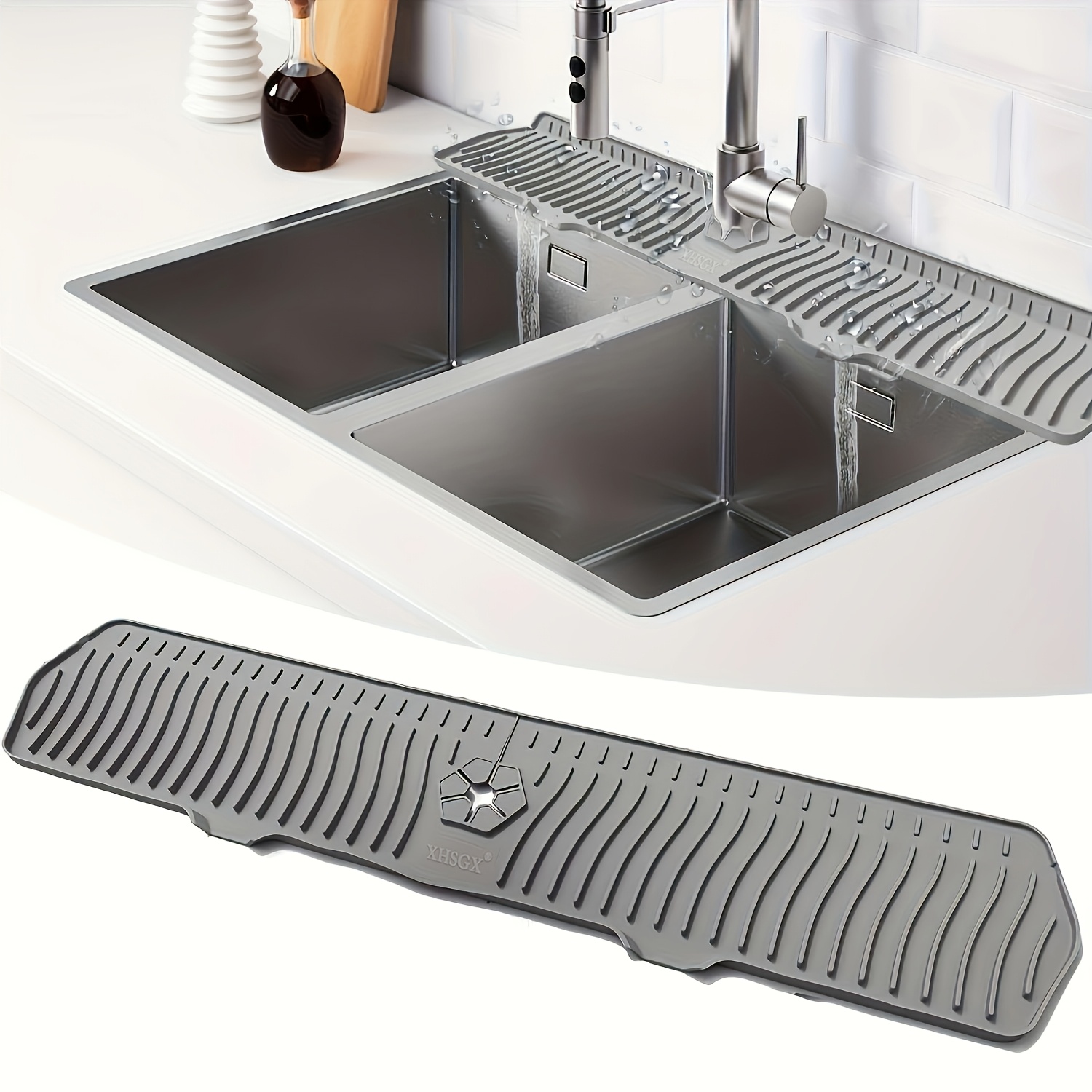 TEMU XHSGX 1 pieza Tapete protector de salpicaduras de silicona mejorado para fregadero, antideslizante, recogedor de salpicaduras para grifo de