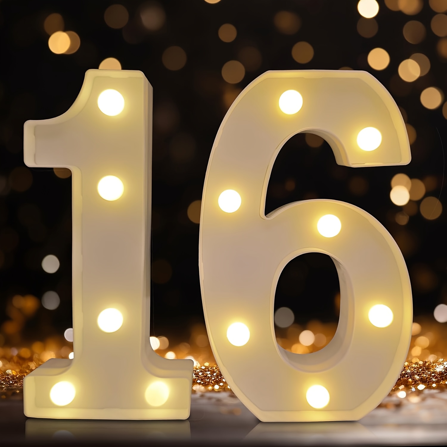 TEMU 2pcs, 16th Birthday Decorative Gift, White Festival Light Display, Birthday Light Digital Decorative Board, 16th Birthday/wedding/work