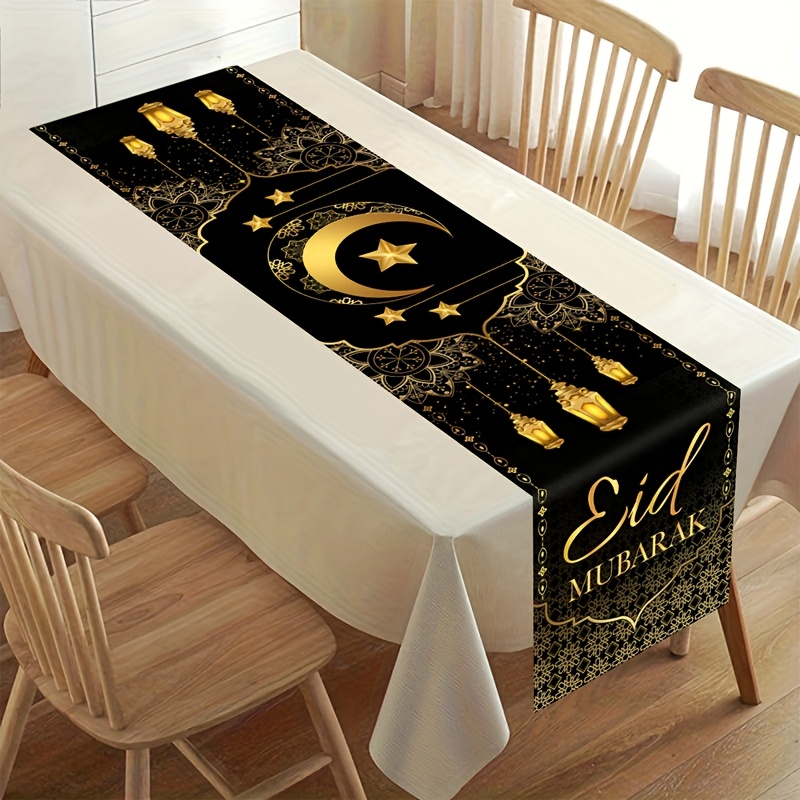 

Elegant Table Runner - 13.78x70.87" Polyester With White & Lantern Design, Ramadan Kareem Celebrations & Home Decor