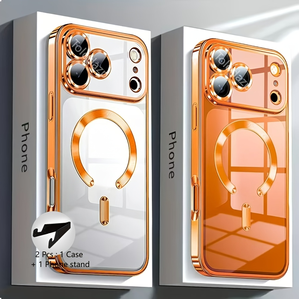 TEMU Phone Case: 2-in-1 Set: Case + Phone Stand Luxury Plating And Magnetic Wireless Charging Case For Iphone 18/ 17/ 16/ 15/ 14/ 13/ 12/ 11 Pro Air,