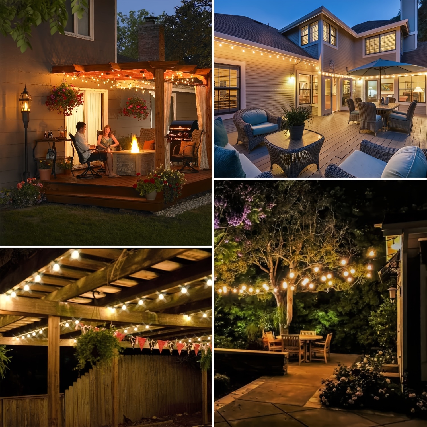50-200ft LED IP44 Outdoor Light String, Shatterproof ST38 Edison Bulb Garden Light, E12 Socket, Black Wire, 2700k Dimmable Connection Light String, Hanging Light String, Suitable for Party, Christmas Bistro, Halloween, Christmas Decoration