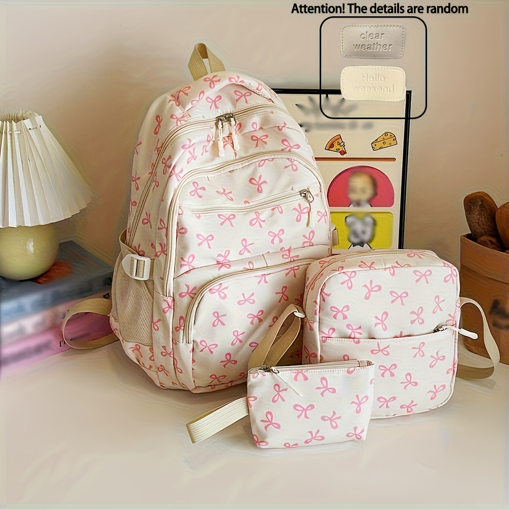 3pcs foldable college style backpack set lightweight print Temu