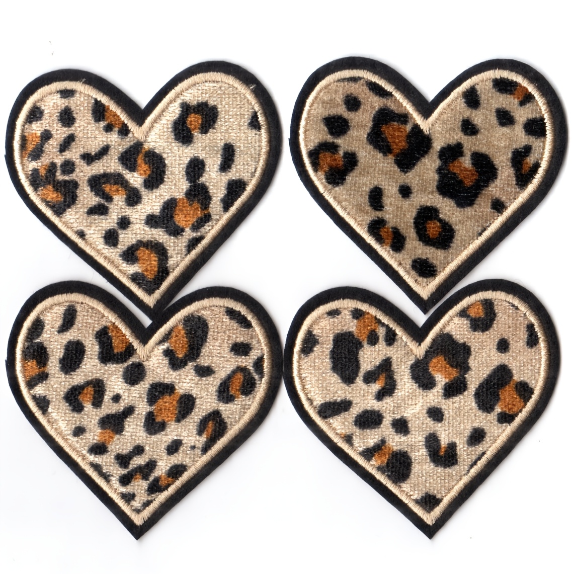 TEMU 4pcs Leopard Print Heart-shaped Embroidered Patches, Personalized Heart-shaped, Star-shaped, Bow Decoration Iron-on Patches Embroidered Cloth