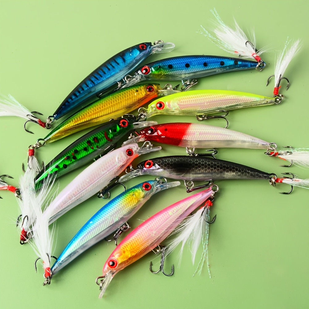 TEMU Ensemble de 10 leurres de pêche Minnow Laser Sinking, attrapez avec à plume, appât artificiel, crankbait 9Cm/3.54In 8G/0.282Oz