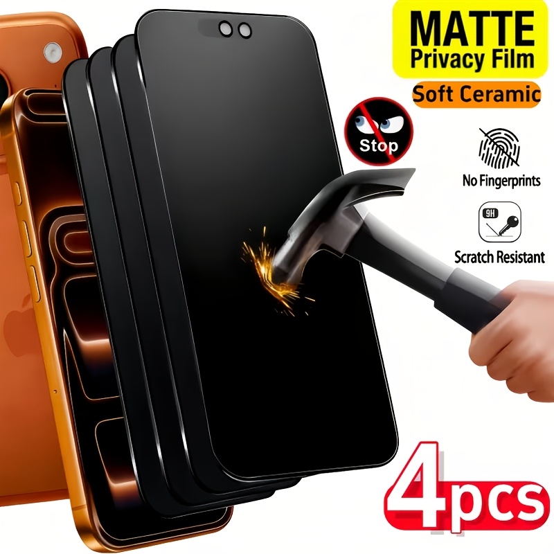 4 pack matte privacy   screen protector for iphone 17 pro max 17 16   15 pro max 15 14 14 plus 13 13 mini 12 12 mini xs max xr x anti   protect privacy full screen coverage anti fingerprint anti scratch anti oil