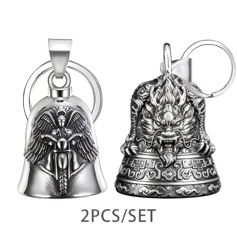 TEMU 2pcs/set Dragon Bell Keychain, Men's Motorcycle Charm Bell, Protective Bell, Bell, Keychain, Suitable For Motorcycle, Bicycle, Pet, Backpack Key
