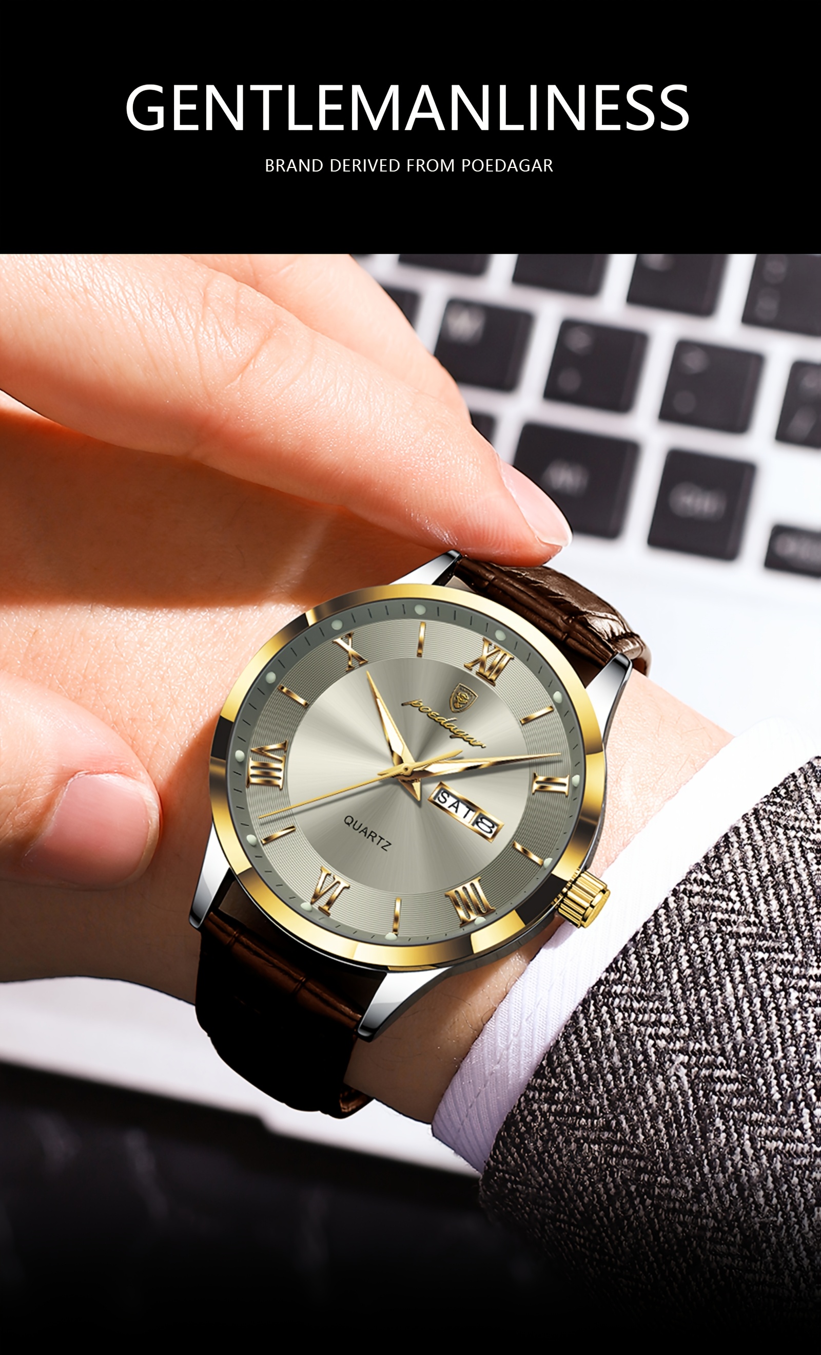 Luxe Zakelijk Herenhorloge met Lichtgevende Waterdichte Kalender, Casual Quartz Herenpolshorloge