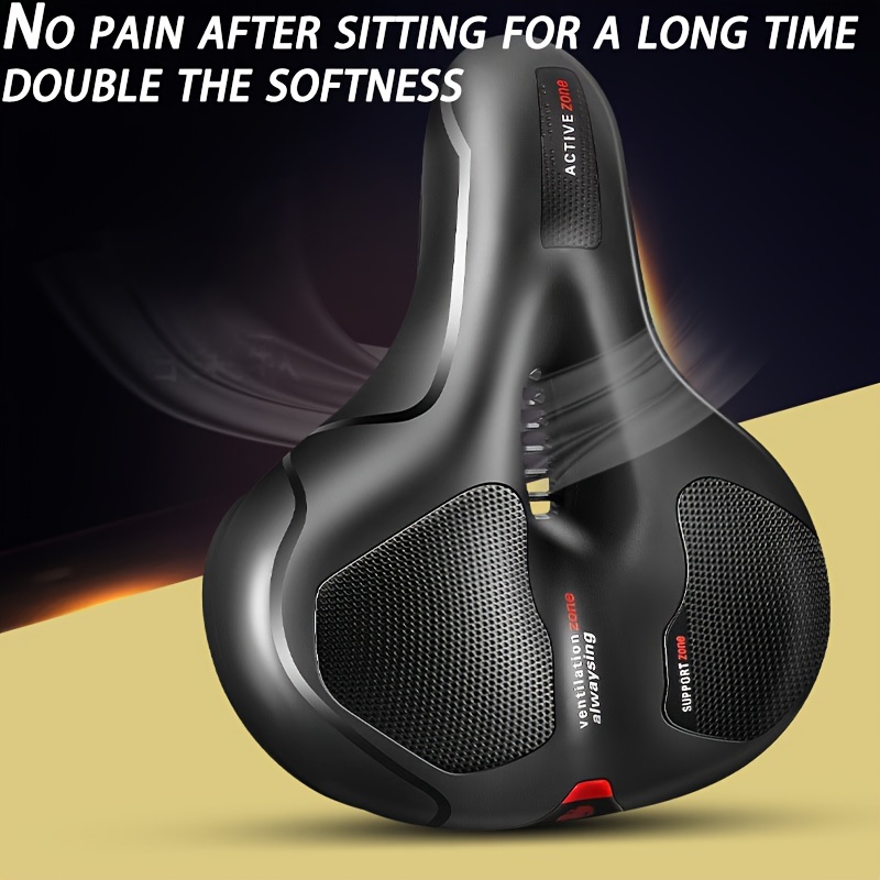 

Comfort-fit Bicycle Saddle - Breathable & Waterproof With Enhanced Shock Absorption For Mtb And Road Bikes, Reflective Safety Feature